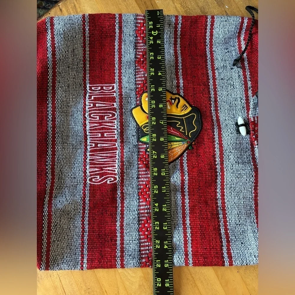 Chicago Blackhawks NHL Striped Burlap Backpack tote 100% cotton